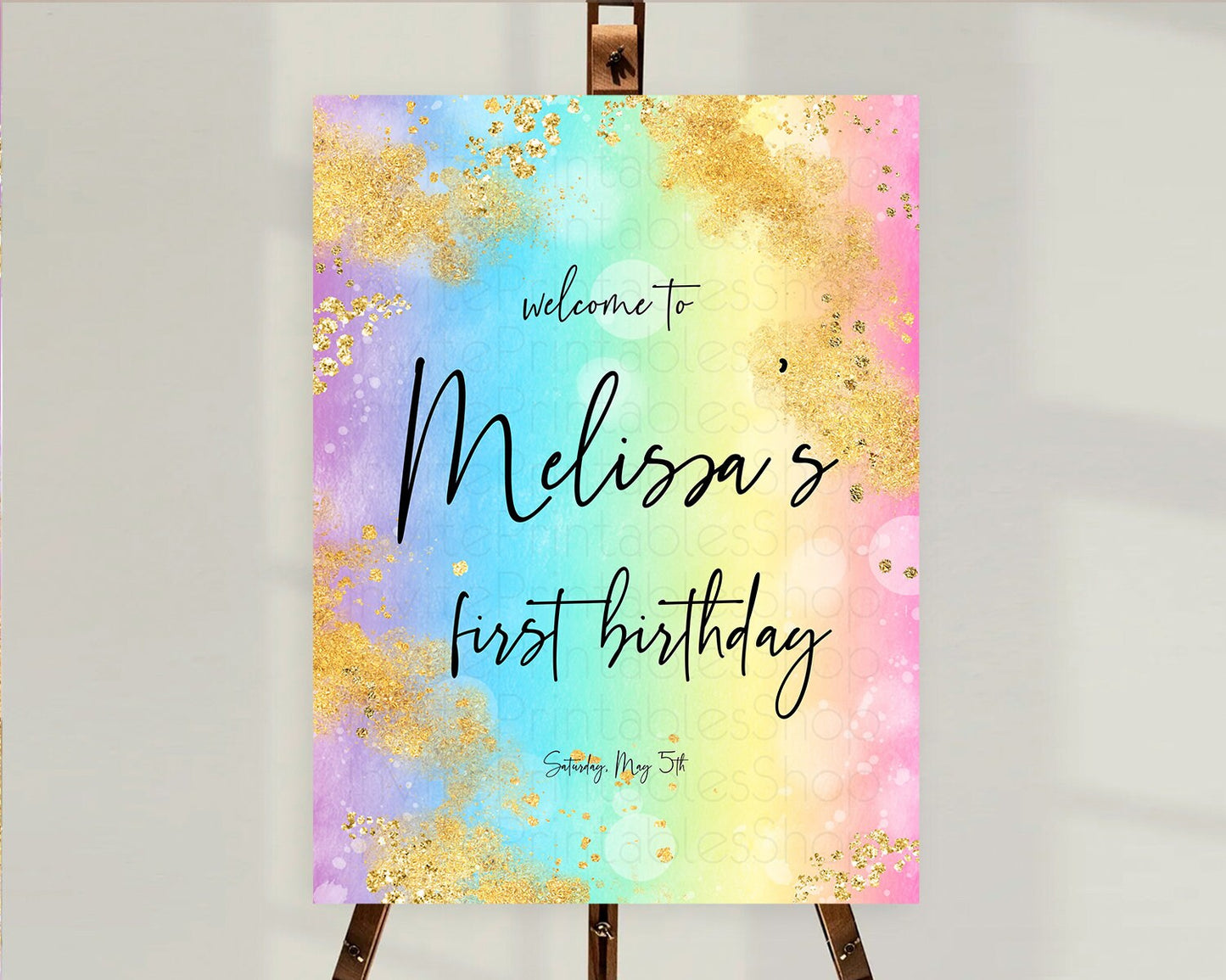 Pastel Welcome Sign Pastel Rainbow Welcome Sign Colorful Rainbow Confetti Watercolor Glitter Pastel First Birthday Welcome Sign D10559