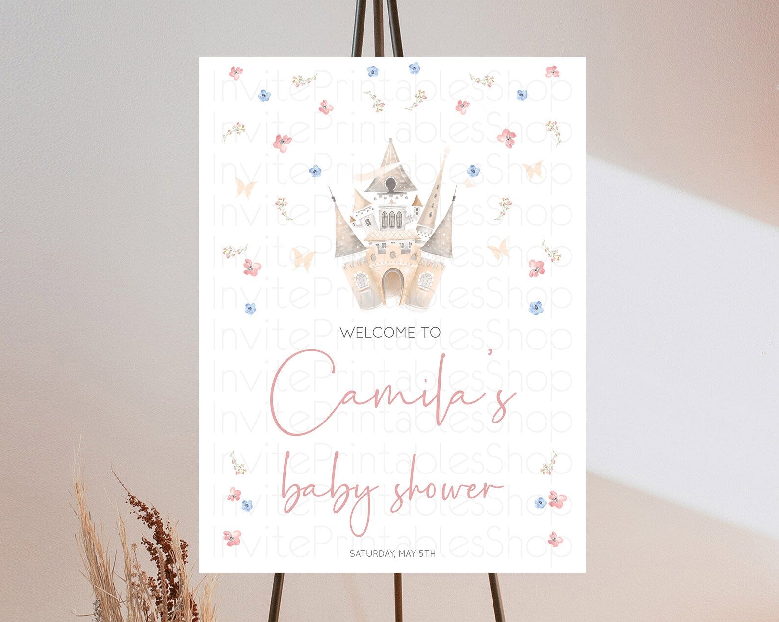 Editable Princess Baby Shower Welcome Sign Castle Welcome Board Secret Garde
