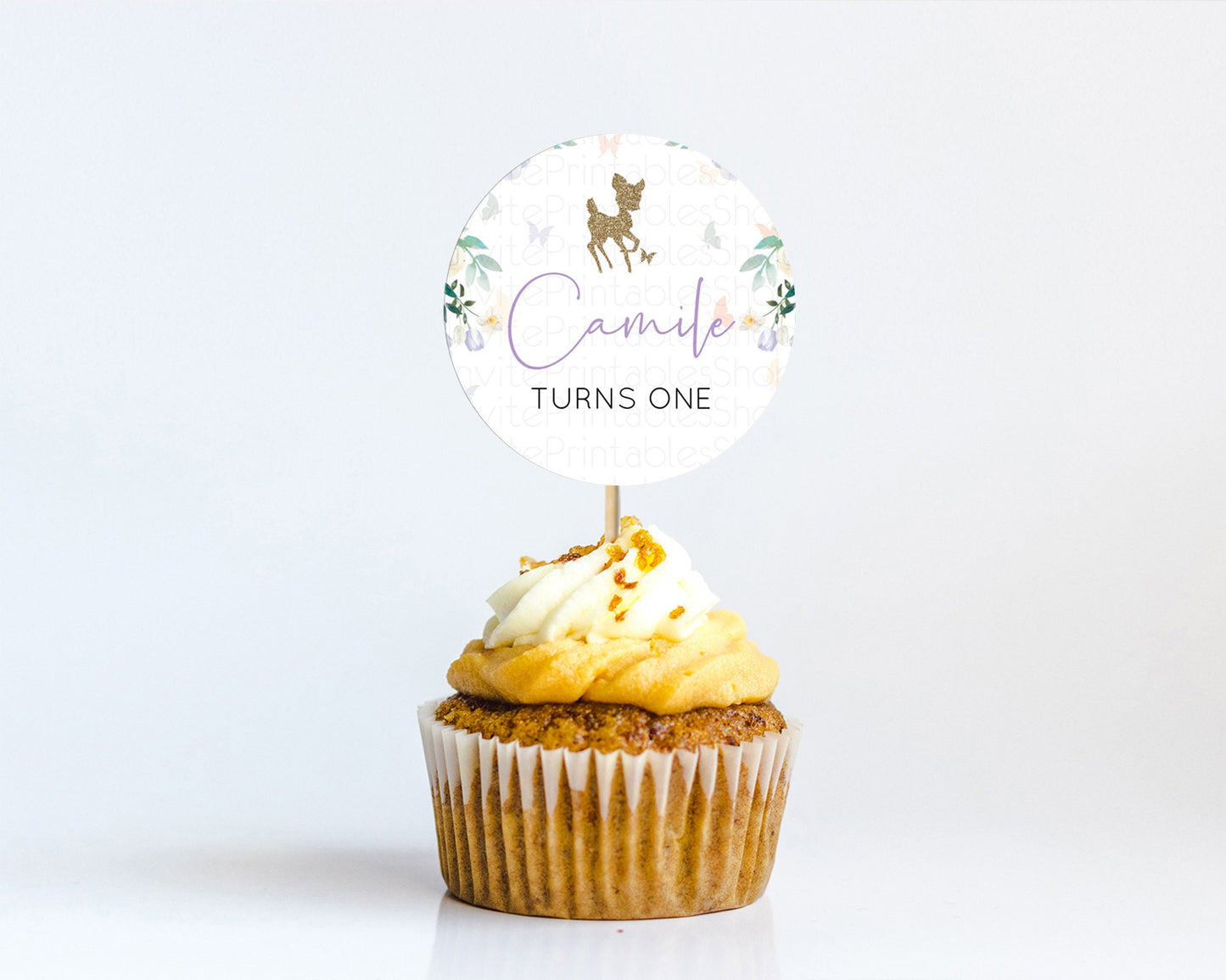 Fawn Cupcake Toppers Deer Cupcake Toppers Enchanted Forest Party Butterfly Pastel Flowers Woofland Cupcake Toppers First Birthday D10477