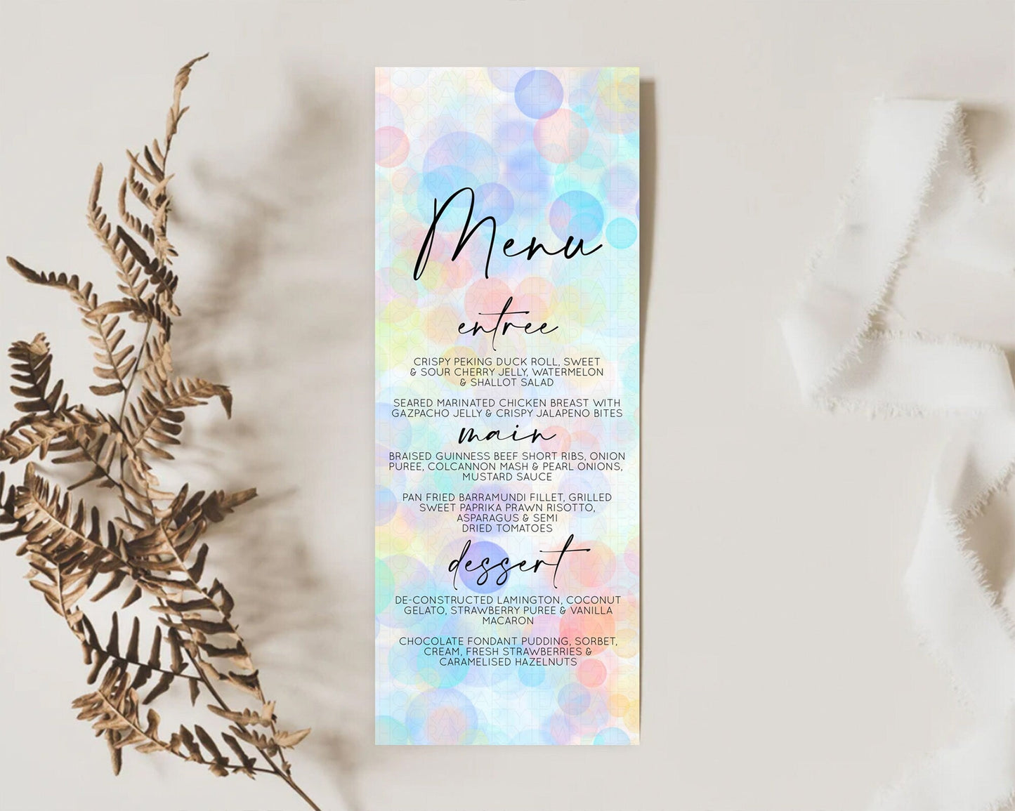 Pastel Menu Bubbles Menu Template Bubble Bath Table Decor Rainbow Pastel Colorful Confetti Dinner Dessert Menu Party Food Menu D10446