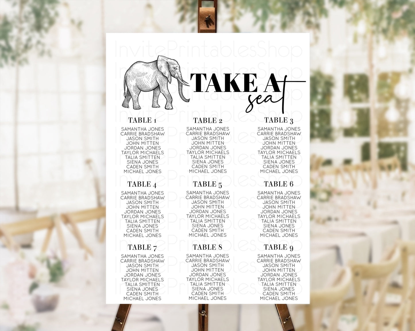 Elephant Seating Chart Elephant Seating Sign Elephant Party Safari Adventure Elephant Take A Seat Elephant Décor Zoo Fern Palm Leaf D10248