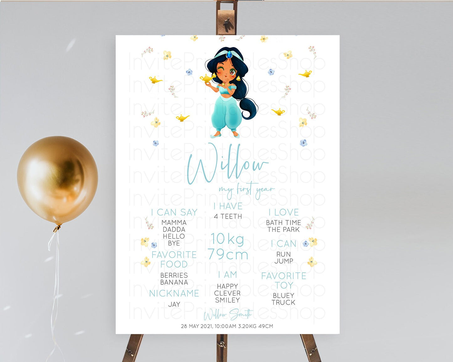 Princess First Birthday Milestone Poster Castle Milestone Board Secret Garden Enchanted Castle Pastel Floral Garden First Birthday D10887