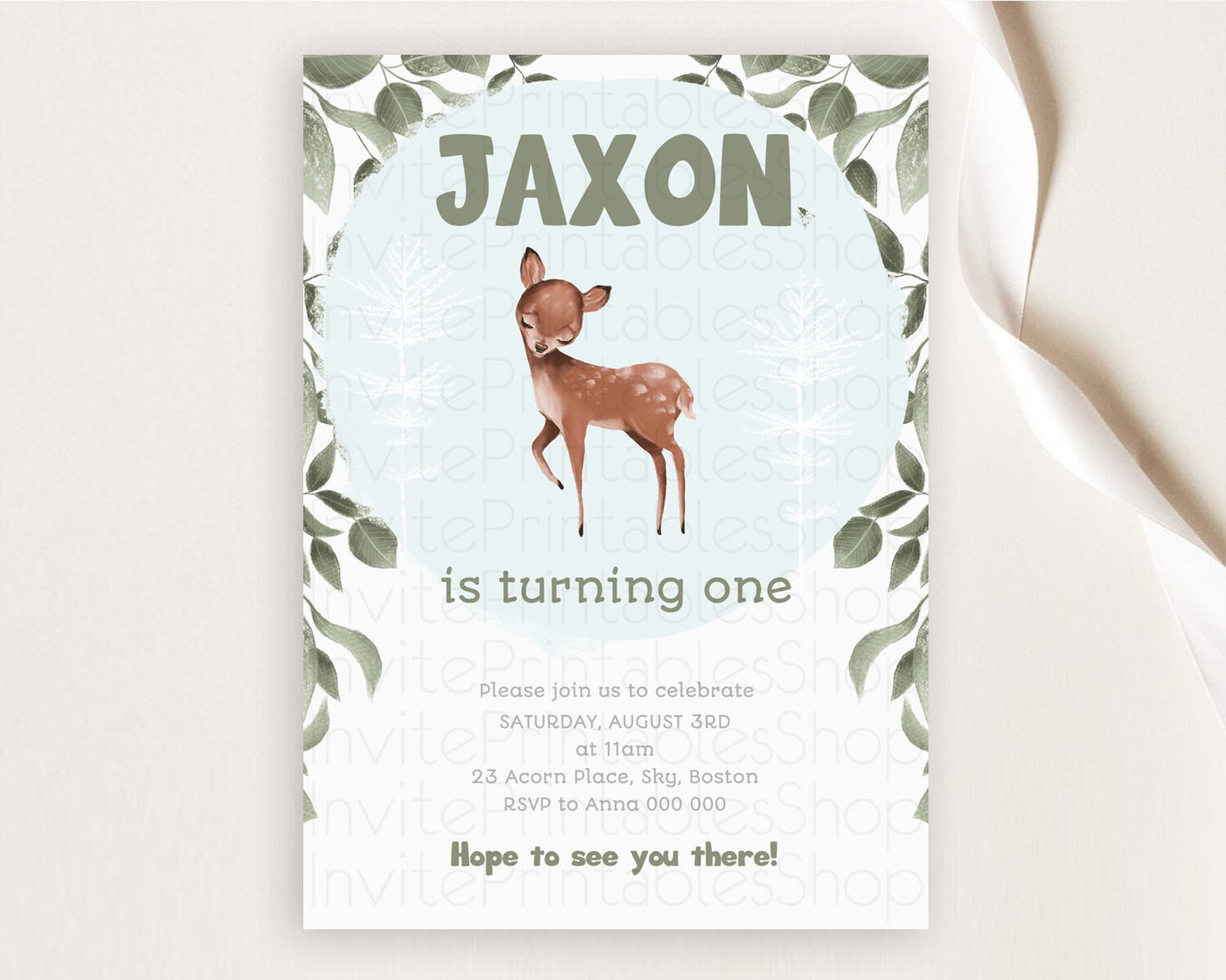 Fawn Birthday Invitation Deer Birthday Invitation Enchanted Forest Party Butterfly Pastel Flowers Whimsical 2nd 1st First Birthday D10718