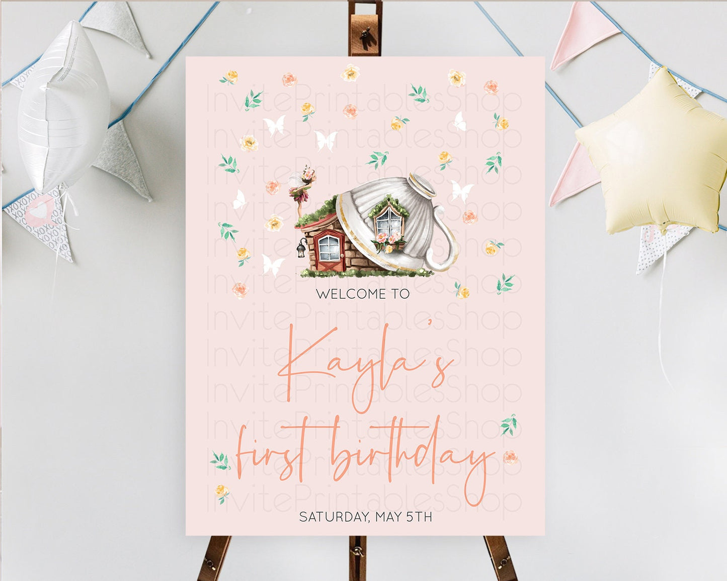 Fairy Welcome Sign Fairy Welcome Board Enchanted Garden Pastel Floral Butterfly Decor Secret Garden First Birthday Welcome Sign D10384