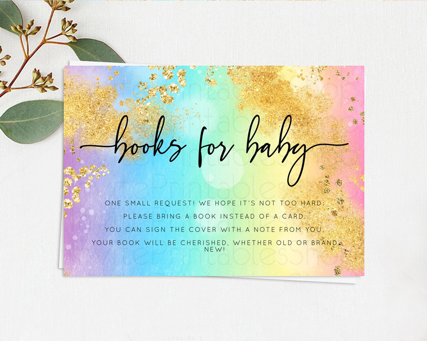 Pastel Books For Baby Card Pastel Rainbow Book Insert Colorful Ombre Watercolor Book Card Confetti Glitter Baby Book Poem Request D10559