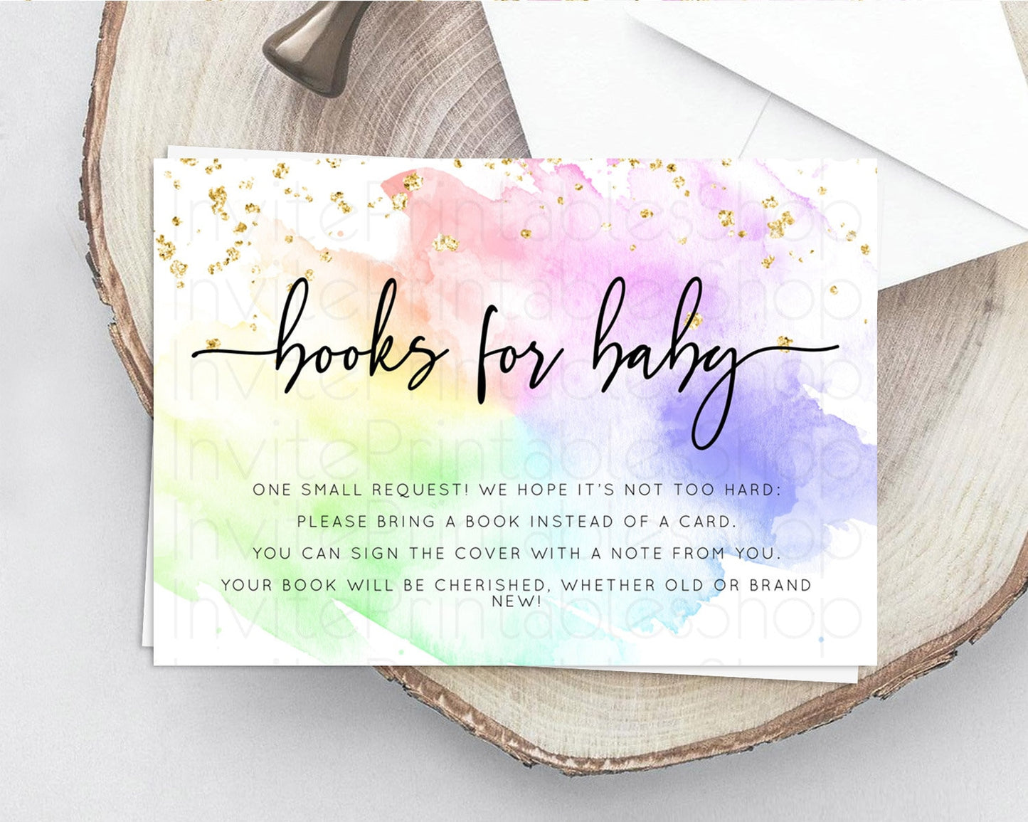 Pastel Books For Baby Card Pastel Rainbow Book Insert Colorful Ombre Watercolor Book Card Confetti Glitter Baby Book Poem Request D10316