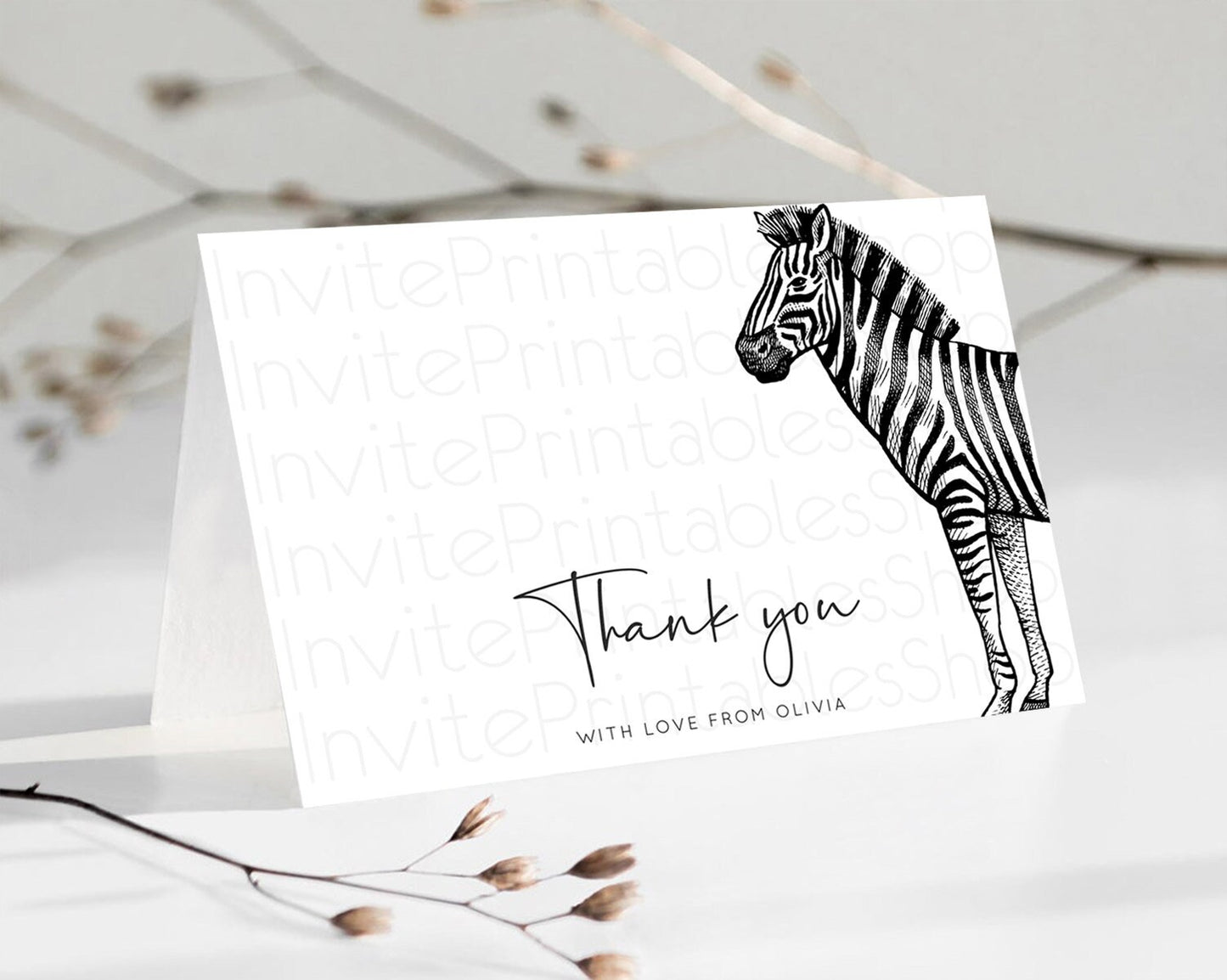 Zebra Thank You Zebra Thank You Card Zebra Birthday Thank You Cards Safari Dried Palm Fern Zebra Teacher Thank You Card Template D10249