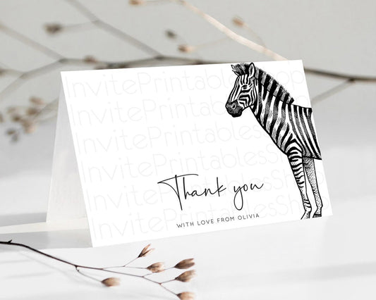 Zebra Thank You Zebra Thank You Card Zebra Birthday Thank You Cards Safari Dried Palm Fern Zebra Teacher Thank You Card Template D10249