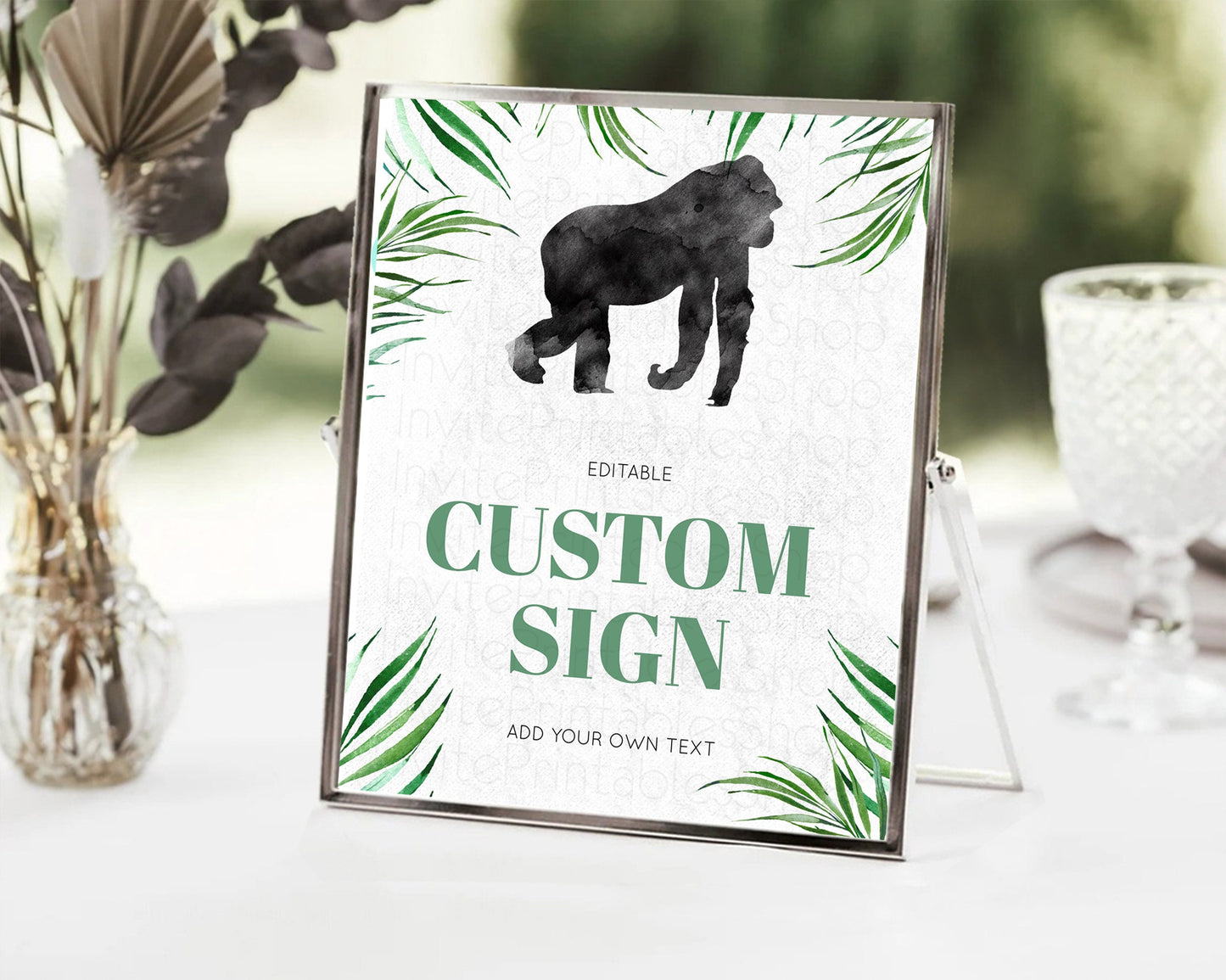 Gorilla Table Sign Decor Gorilla Party Sign Template Safari Adventure Gorilla Minimal Theme 1st Birthday Baptism Baby Shower D10840