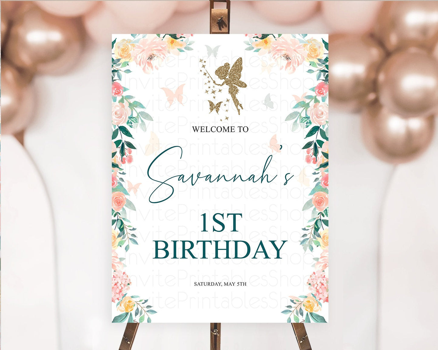 Fairy Welcome Sign Fairy Welcome Board Enchanted Garden Pastel Floral Butterfly Decor Secret Garden First Birthday Welcome Sign D10239
