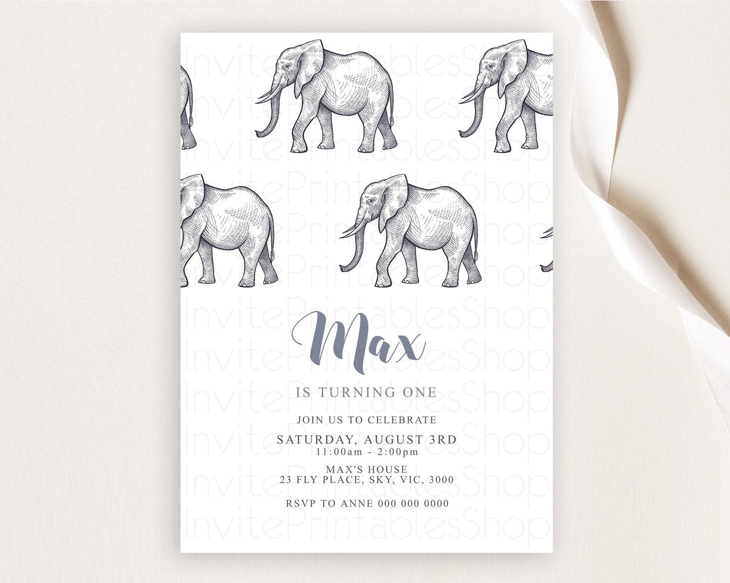 Elephant Birthday Invitation Elephant Invitation Elephant Birthday Safari Elephant Party TWO Wild ONE Jungle Adventure Zoo Birthday D10248