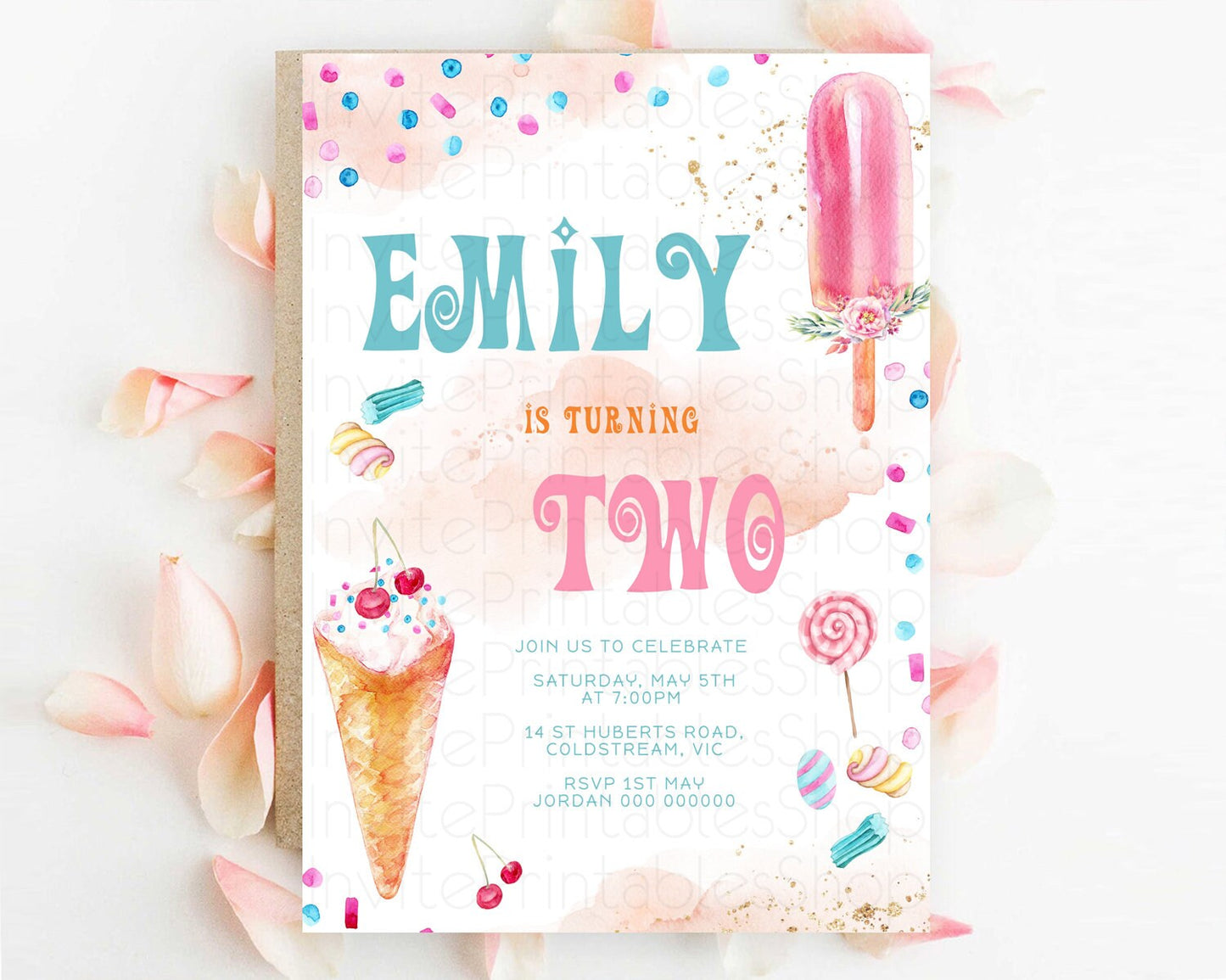 Ice Cream Birthday Invitation Sweet One Invitation Heres The Scoop Invite Two Sweet Party Pastel Invitation 2nd 1st First Birthday D10554