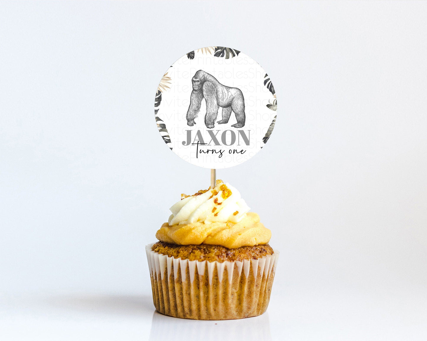 Gorilla Cupcake Toppers Jungle Gorilla Cupcake Gorilla Party Decor Gorilla Jungle Adventure Zoo Green Palm Leaf Fern First Birthday D10825