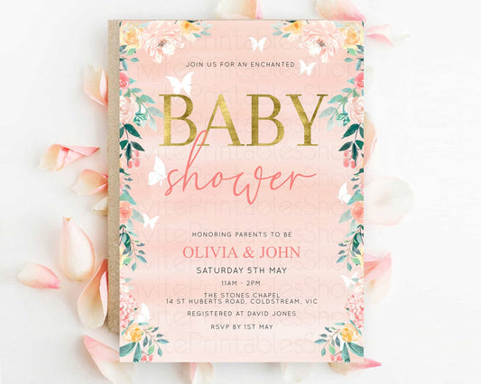 Wildflower Baby Shower Invitation Secret Garden Baby Shower Invitation Pastel Flowers Invite Enchanted Garden Shower Floral Theme D10245