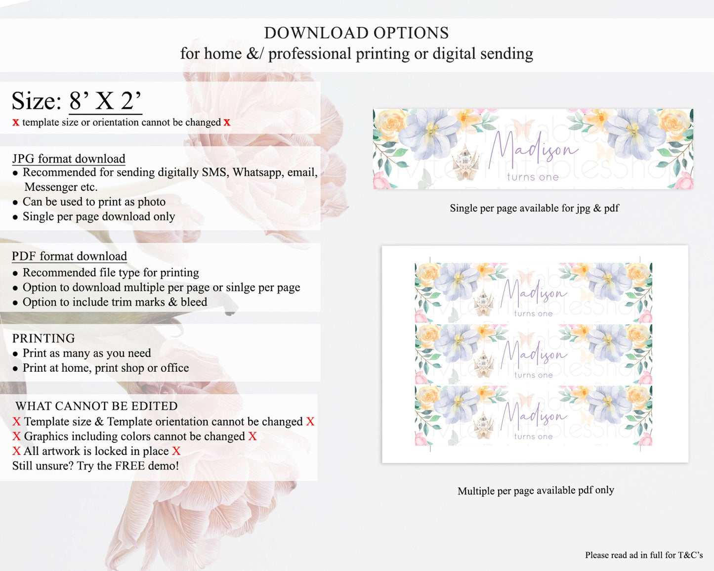 Princess Water Label Template Secret Garden Enchanted Castle Pastel Floral Royal Party Decor For 1st Birthday Baptism Baby Shower D10473