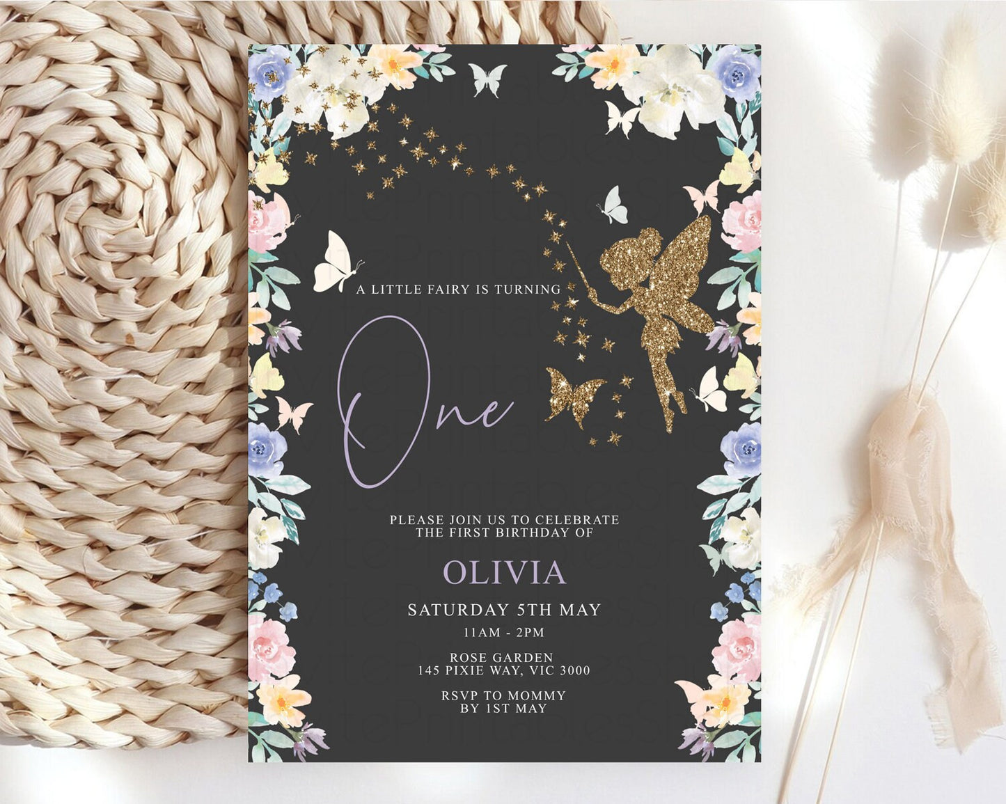 Fairy Birthday Invitation Fairy Invites Fairy Tea Party Fairy Garden Birthday Secret Garden Enchanted Garden Pastel Floral Butterfly D10881