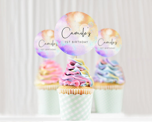 Tie Dye Cupcake Toppers Rainbow Tie Dye Cupcake Toppers Rainbow Colorful Cupcake Toppers Tie Dye Pastel Rainbow Party Cupcake Decor D10690