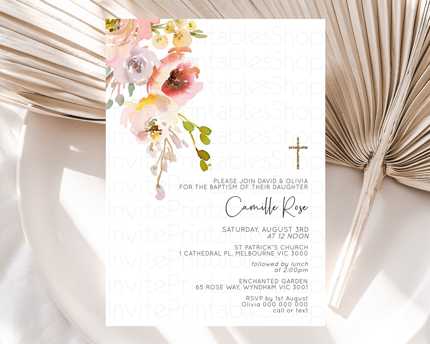 Secret Garden Baptism Invitation Wildflower Baptism Birthday Invite Pastel Flowers Christening Invite Enchanted Garden Boho Floral D10194