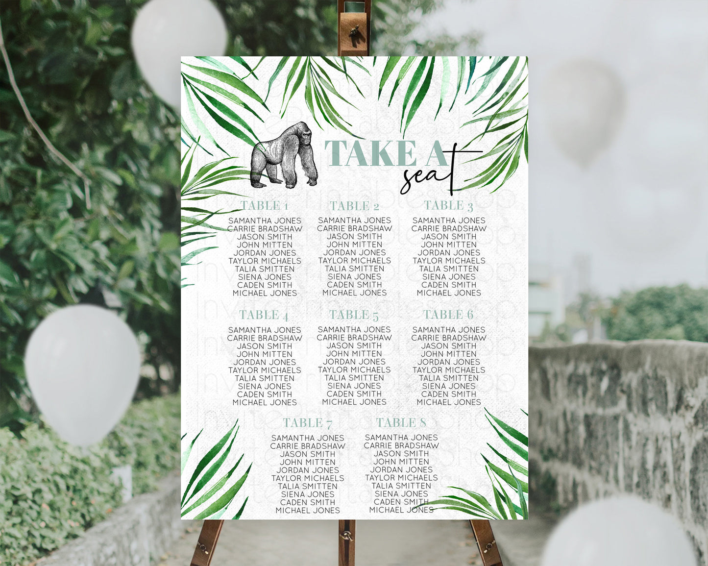 Gorilla Seating Chart Jungle Gorilla Seating Sign Gorilla Party Décor Gorilla Jungle Adventure Zoo Green Palm Leaf Fern Take A Seat D10846