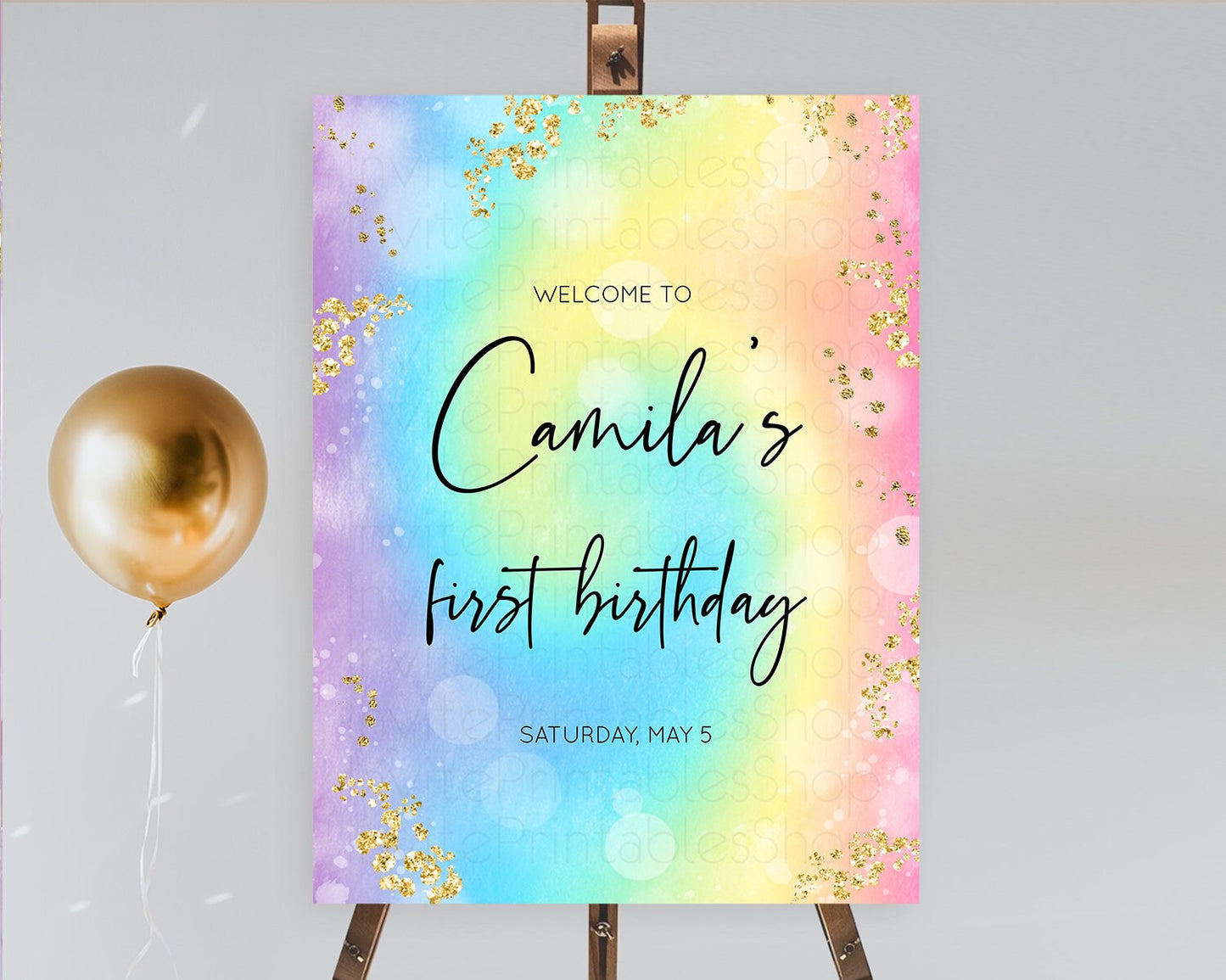 Pastel Welcome Sign Pastel Rainbow Welcome Sign Colorful Rainbow Confetti Watercolor Glitter Pastel First Birthday Welcome Sign D10568