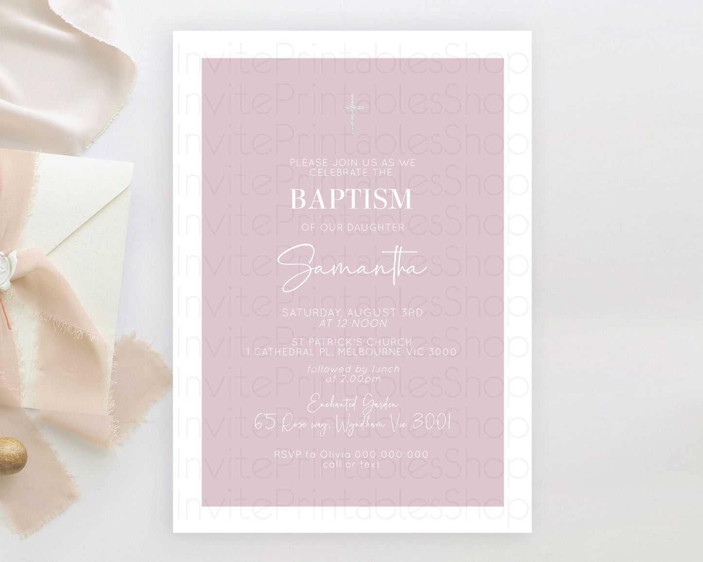 Pink Baptism Invitation Plain Pink Baptism 1st Birthday Invitation Minimalist Pastel Pink Christening Invitation Holy Communion D10940