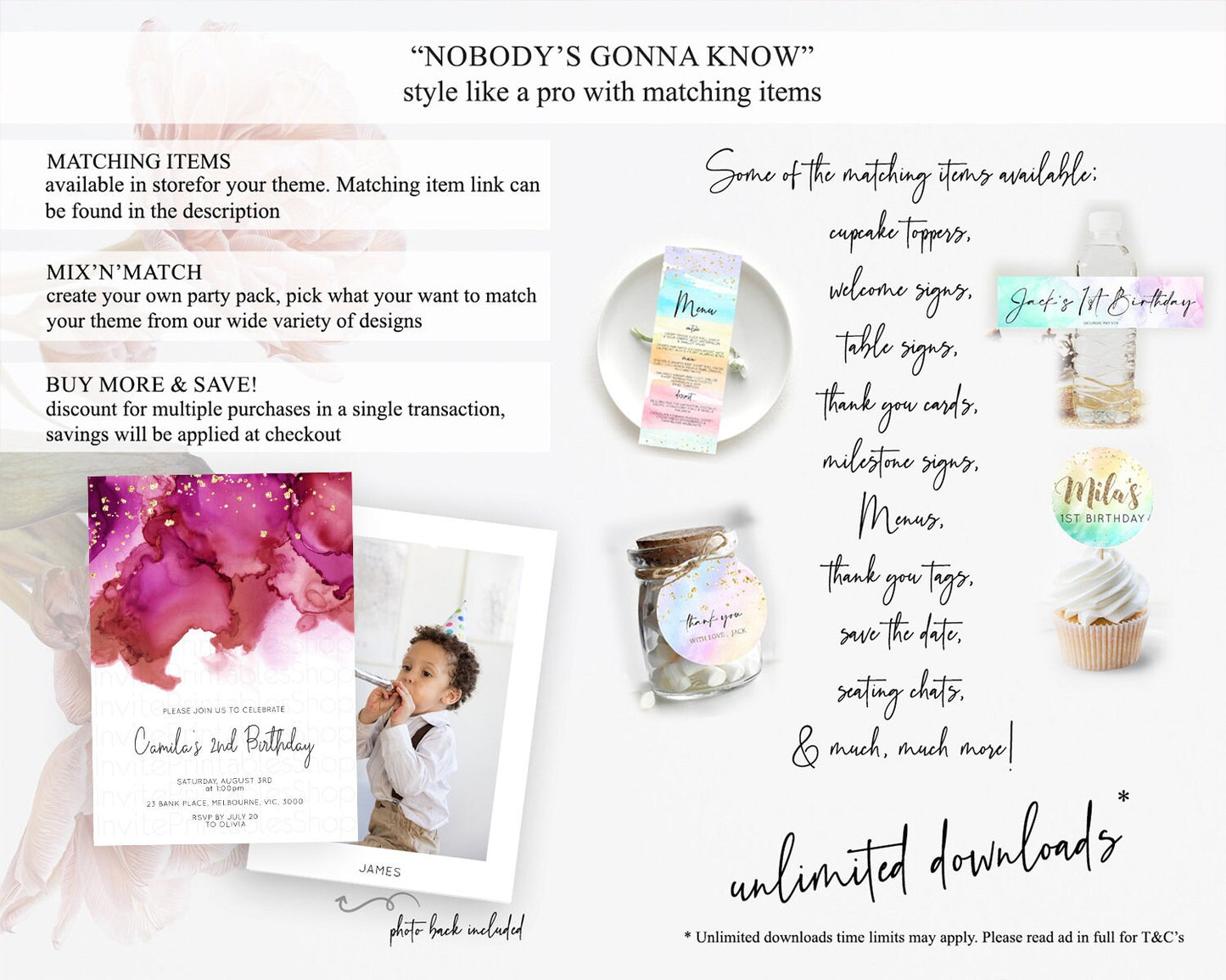 Pink Birthday Invitation pink Watercolor Invitation Pastel pink Watercolor Invitation pink Splash Gold Invitation 1st First Birthday D11069