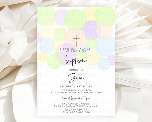 Pastel Baptism Invitation Pastel Confetti Baptism 1st Birthday Invitation Colorful Rainbow Confetti Bubbles Christening Invitation  D10228