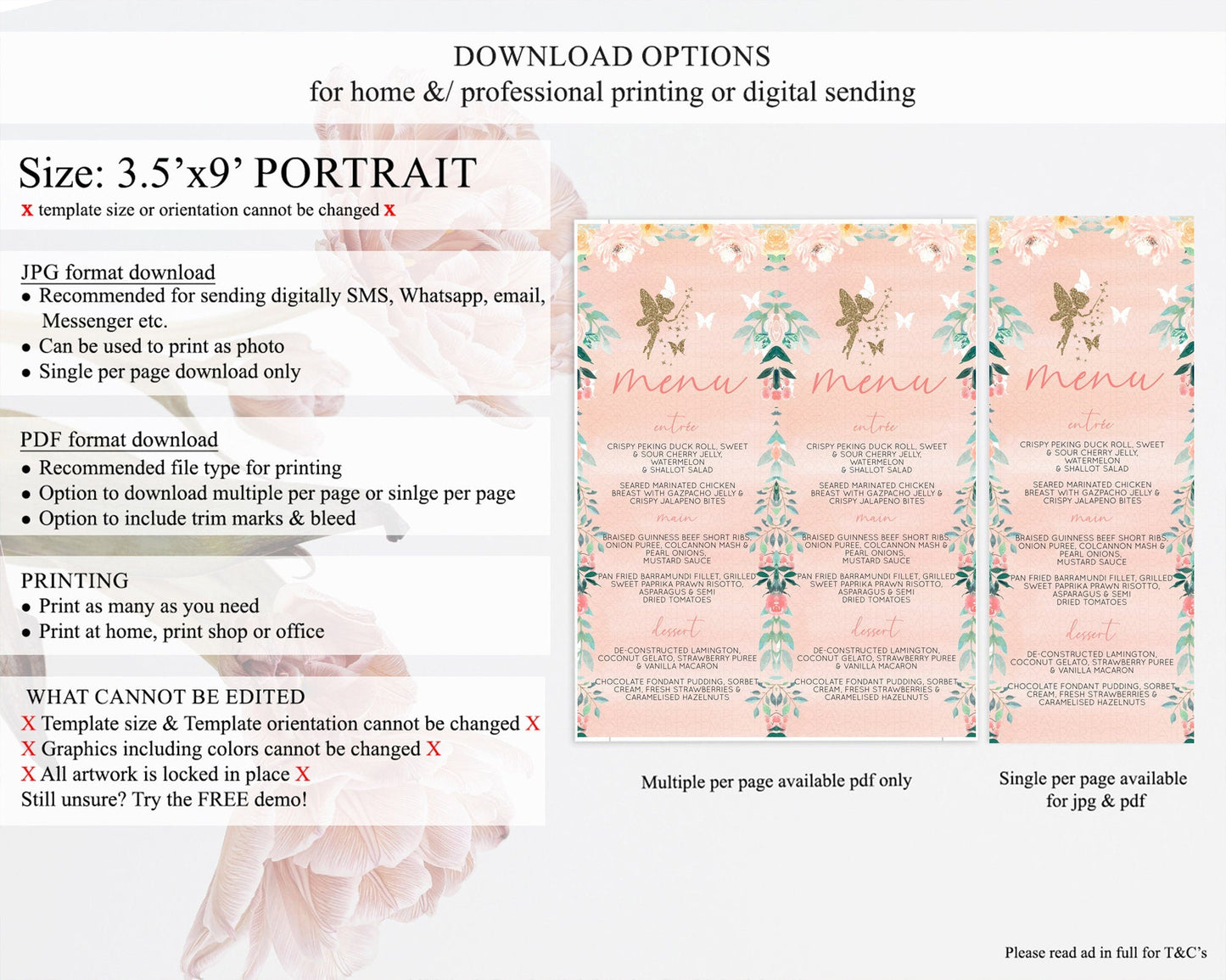 Fairy Menu Fairy Menu Template Enchanted Garden Pastel Floral Butterfly Table Decor Fairy Secret Garden Dinner Dessert Food Menu D10792