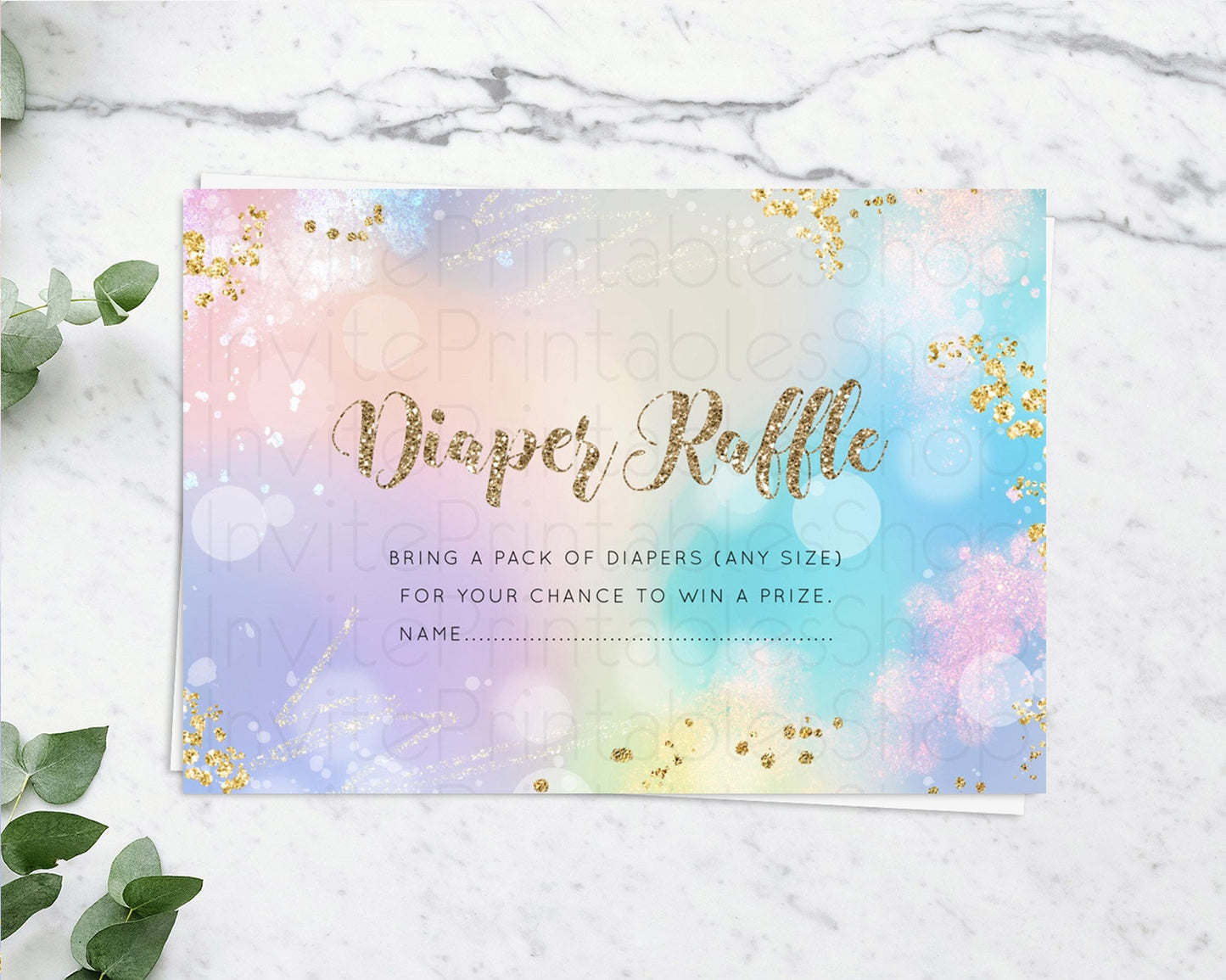 Rainbow Diaper Raffle Card Pastel Diaper Insert Colorful Pastel Watercolor Ombre Diaper Ticket Iridescent Sprinkles Raffle Game D10677