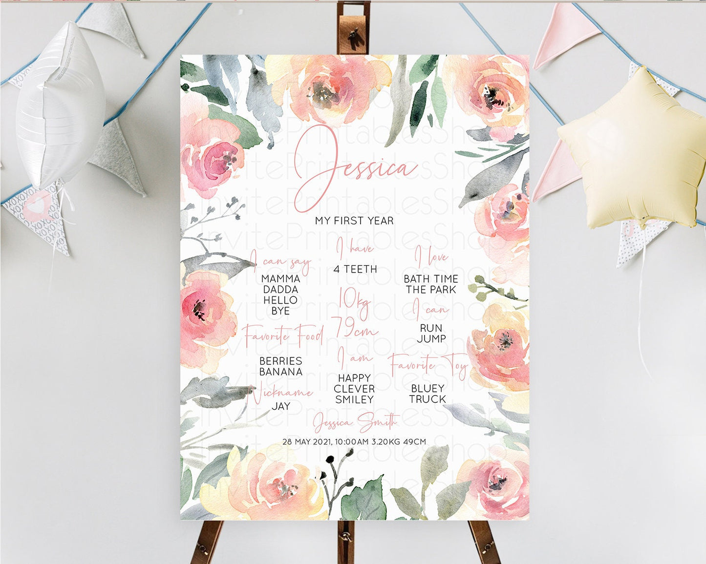 Secret Garden Milestone Board Wildflower First Birthday Milestone Poster Pastel Flowers Milestone Boho Wildflower 1st Birthday Sign D10778