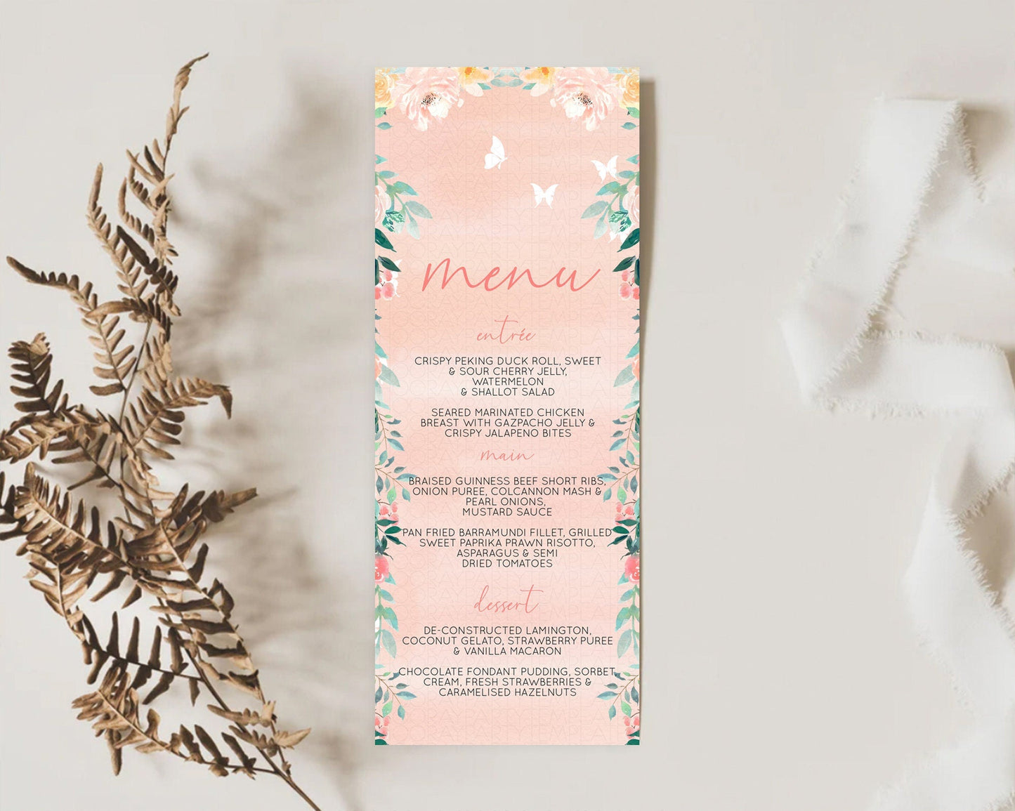 Secret Garden Menu Wildflower Menu Template Pastel Flower Garden Table Decor Boho Floral Dinner Dessert Floral Party Food Menu D10245
