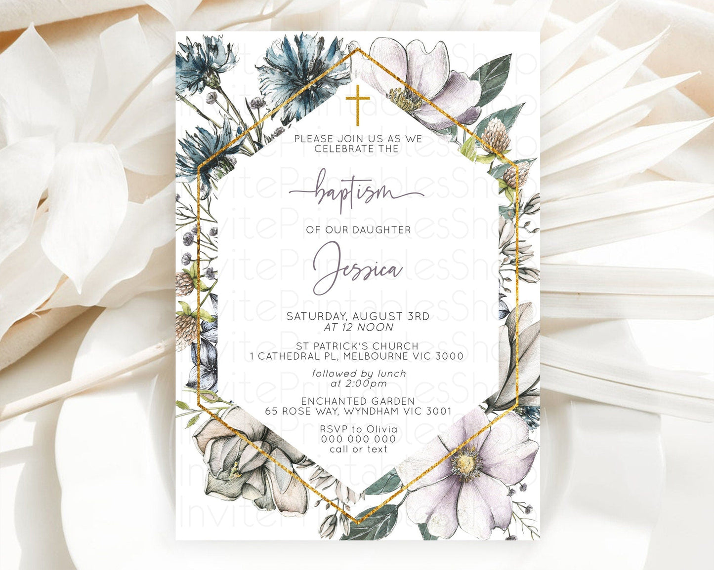 Secret Garden Baptism Invitation Wildflower Baptism Birthday Invite Pastel Flowers Christening Invite Enchanted Garden Boho Floral D10501