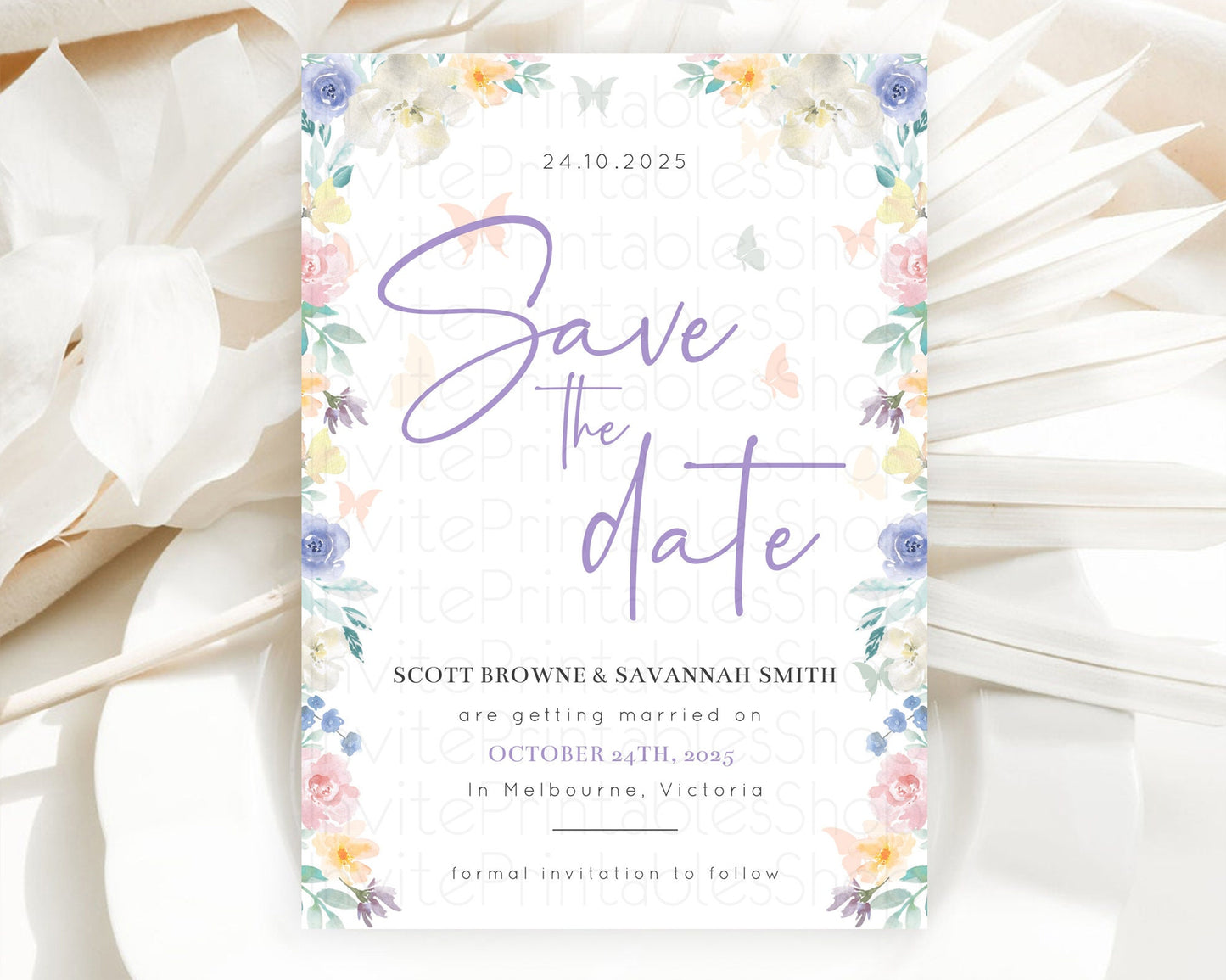 Wildflower Save The Date Template Secret Garden Save The Date Pastel Floral Garden Party Boho Flowers Birthday Baby Shower Wedding D10710