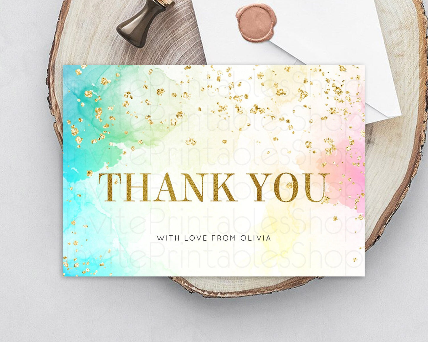 Pastel Thank You Rainbow Thank You Card Colorful Pastel Birthday Thank You Card Confetti Watercolor Pastel Teacher Thank You Cards D10770