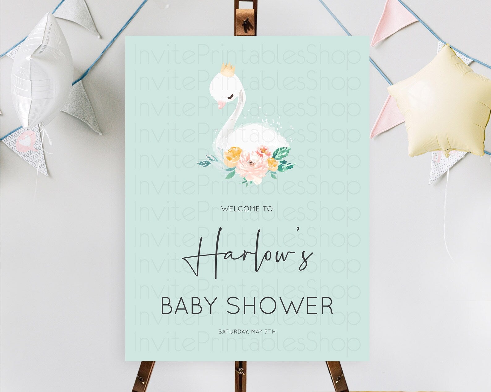 Editable Swan Baby Shower Welcome Board Swan Princess Ballet Welcome Sign En