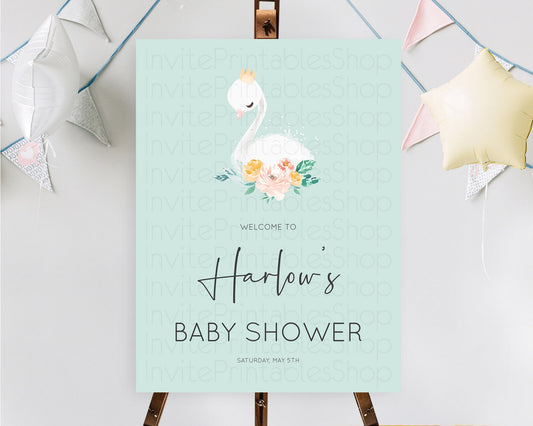 Editable Swan Baby Shower Welcome Board Swan Princess Ballet Welcome Sign En