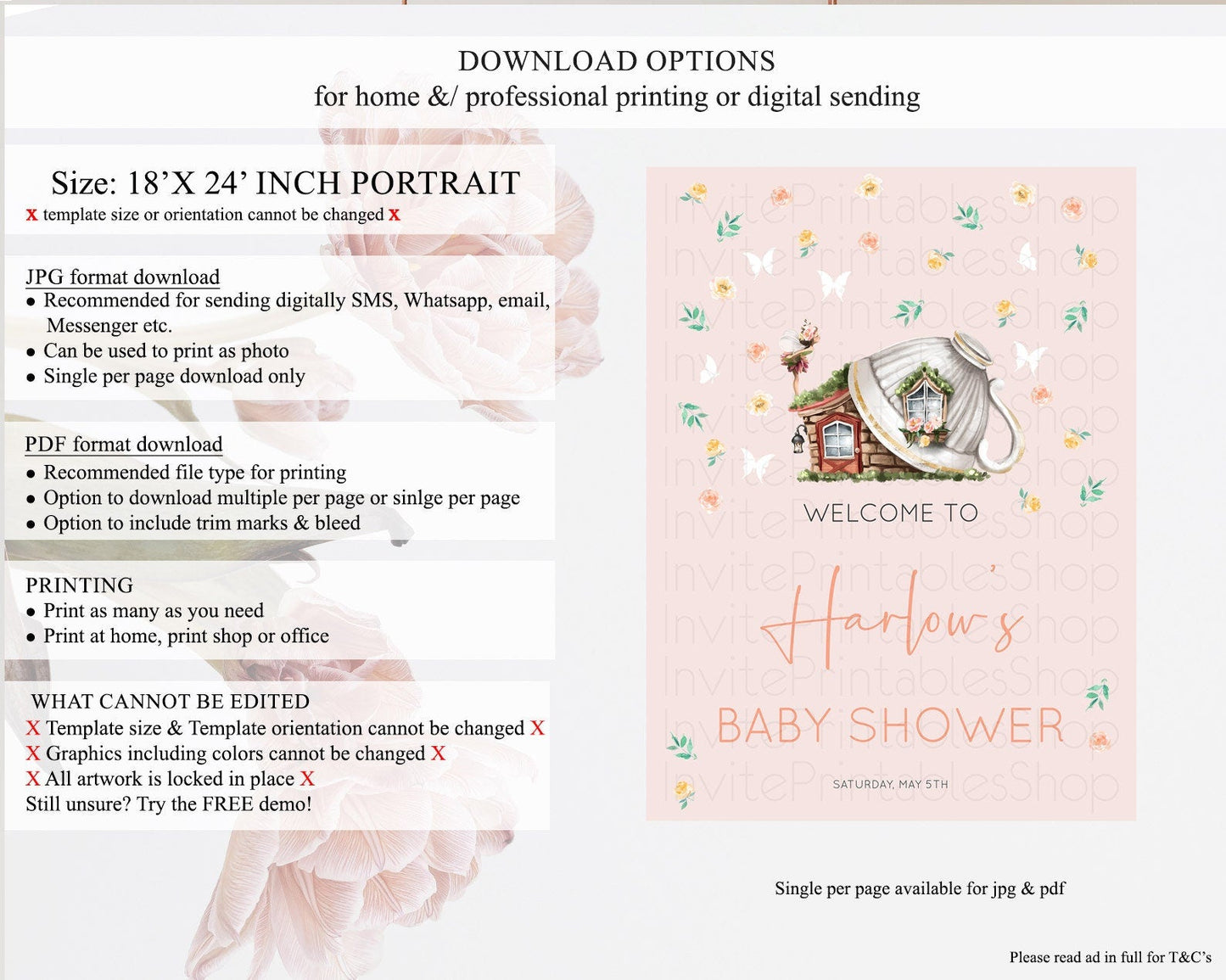 Fairy Baby Shower Welcome Sign Fairy Welcome Board Enchanted Garden Pastel Floral Butterfly Decor Secret Garden Fairy Welcome Sign D10384