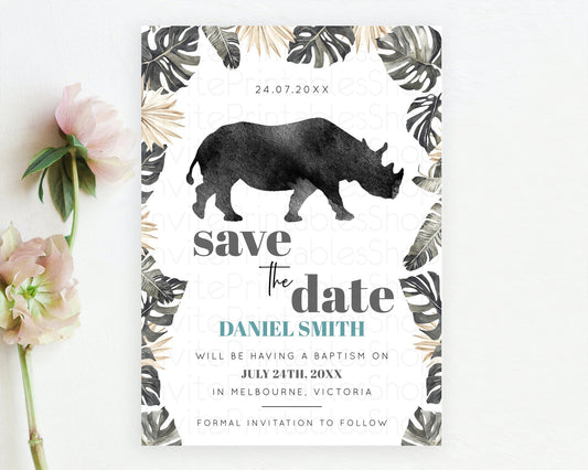 Rhino Save The Date Template Rhino Party Save The Date Safari Adventure Rhino Minimal Theme For 1st Birthday Baptism Baby Shower D10805