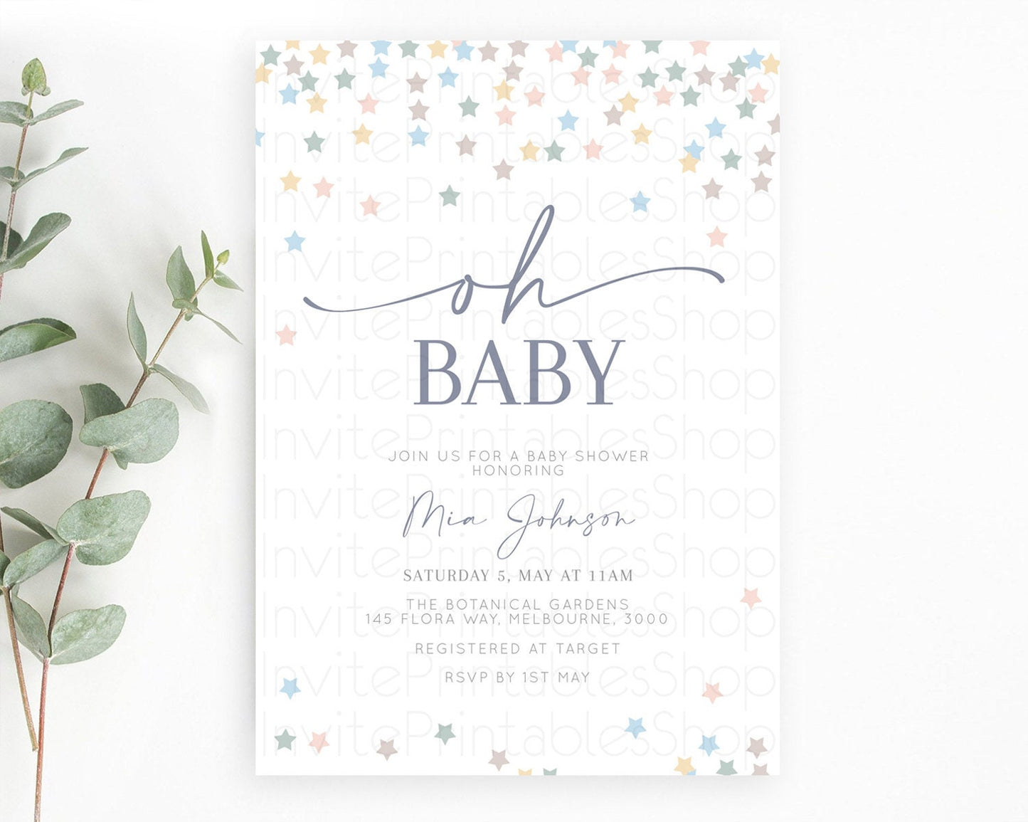 Twinkle Star Baby Shower Invitation Pastel Twinkle Star Invitation Rainbow Pastel Colorful Confetti Twinkle Little Star Baby Shower D10795