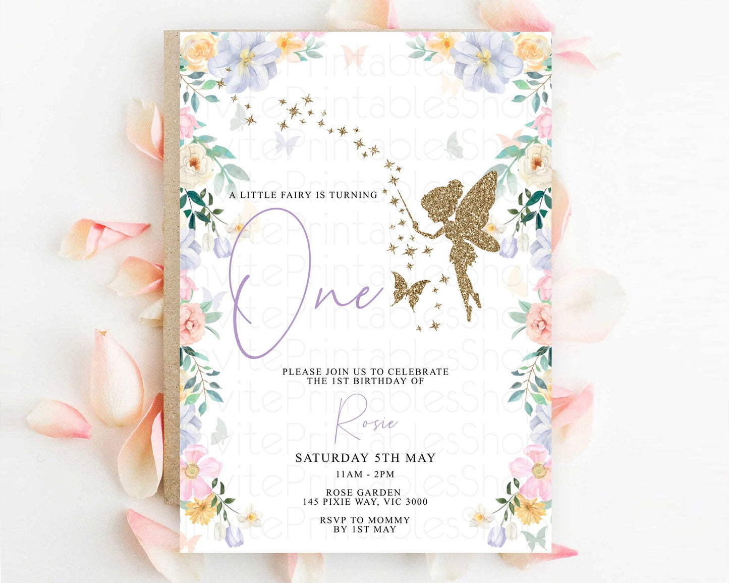 Fairy Birthday Invitation Fairy Invites Fairy Tea Party Fairy Garden Birthday Secret Garden Enchanted Garden Pastel Floral Butterfly D10474