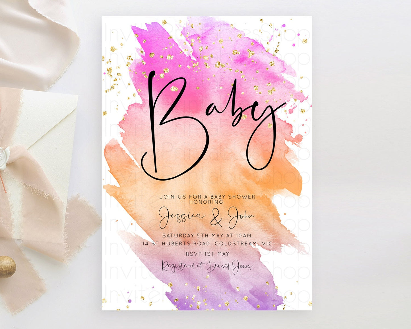 Editable Pastel Baby Shower Invitation Rainbow Baby Shower Invitation Colorf