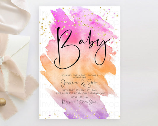 Editable Pastel Baby Shower Invitation Rainbow Baby Shower Invitation Colorf