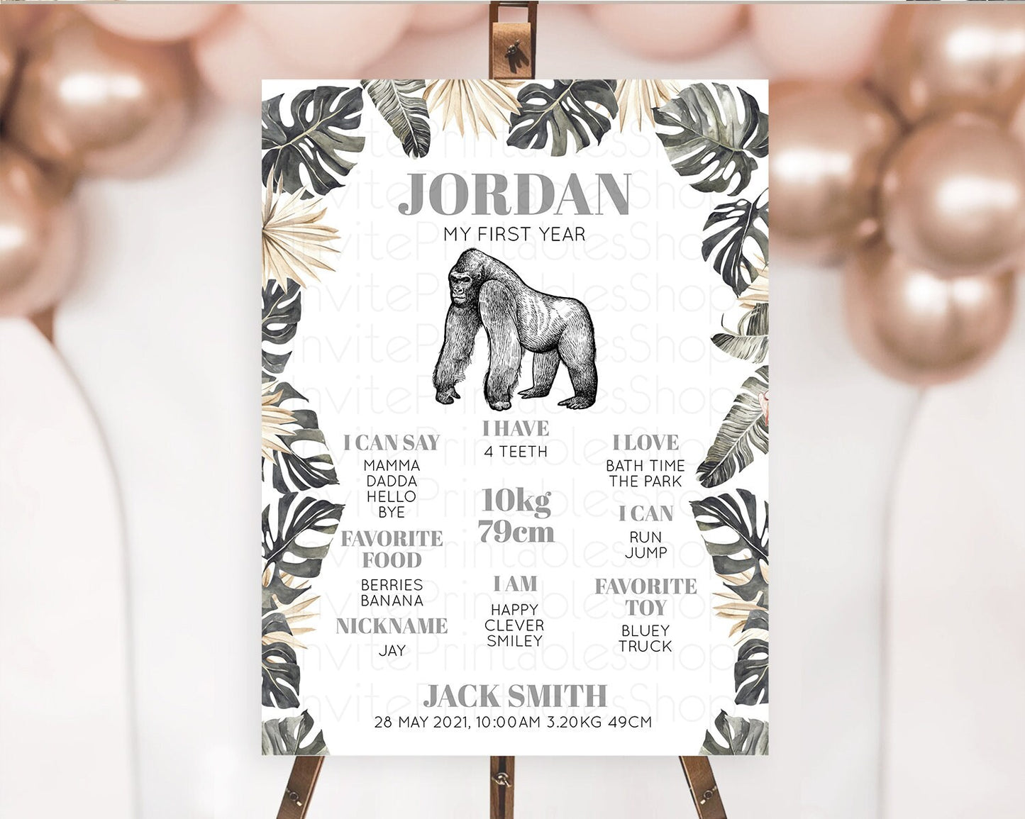 Gorilla First Birthday Milestone Board Gorilla Milestone Poster Gorilla Decor Safari Adventure Gorilla First Birthday Welcome Sign D10825