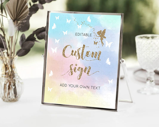 Editable Fairy Sign Enchanted Garden Table Sign Decor Pastel Floral Butterfl