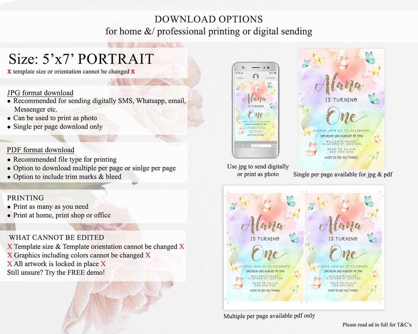 Pastel Butterfly Birthday Invitation Butterfly Birthday Invitation Colorful Splash Glitter Butterfly Garden 1st 2nd Birthday D23255