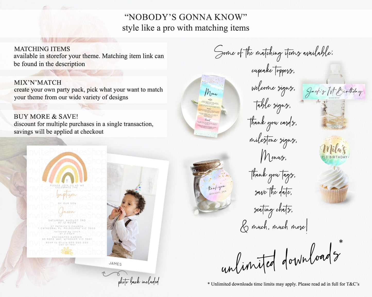 Pastel Rainbow Baptism Invitation Boho Rainbow Baptism 1st Birthday Invitation Rainbow Pastel Watercolor Christening Invitation D10684