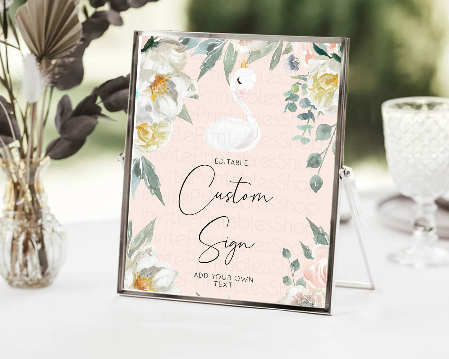 Swan Table Sign Decor Swan Princess Ballet Party Enchanted Swan Lake Secret Garden Pastel Floral 1st Birthday Baptism Baby Shower D10755