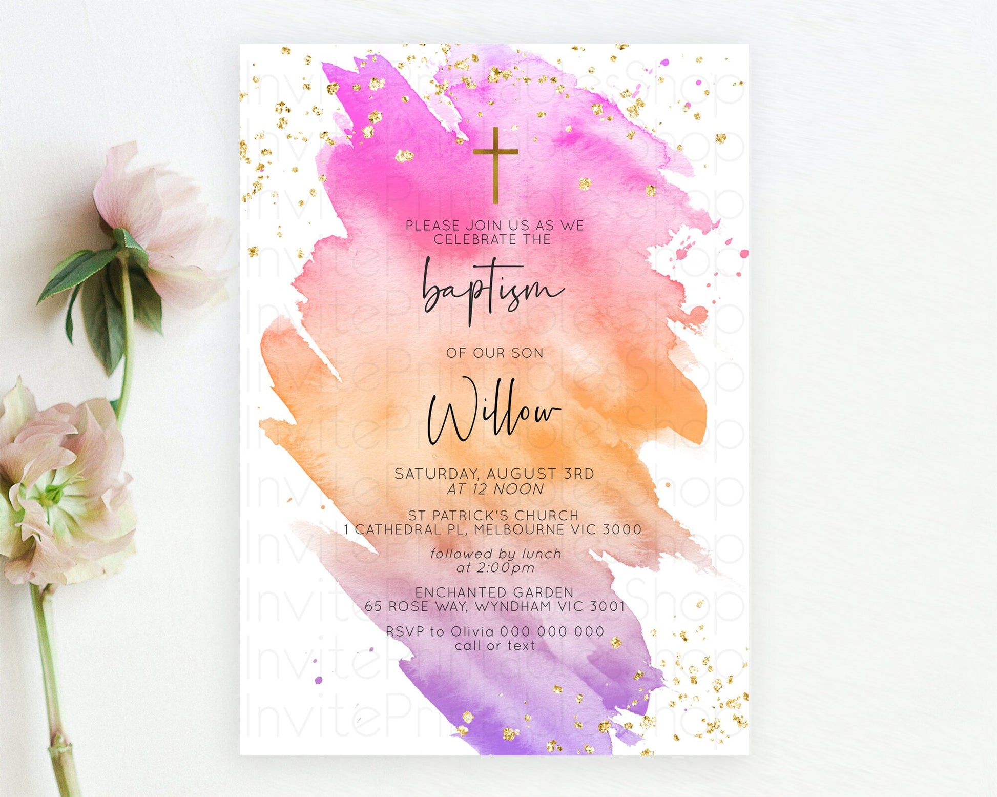 Editable Pastel Baptism Invitation Pastel Colors Watercolor Baptism 1st Birt