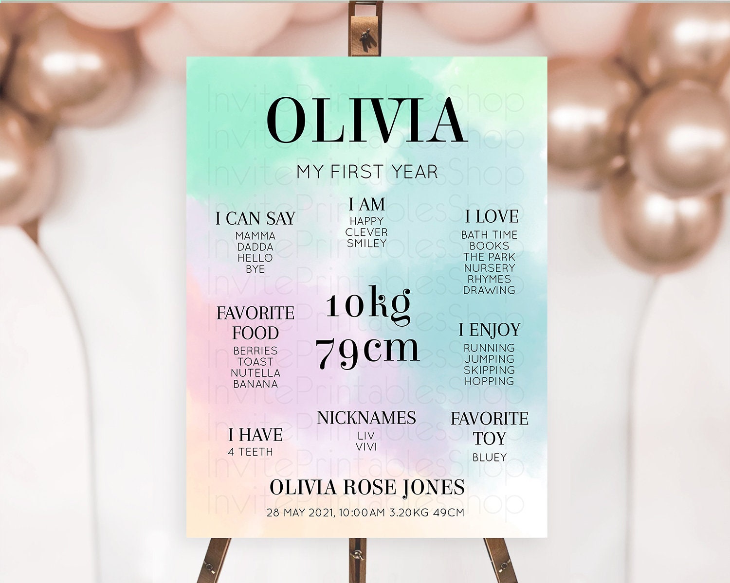Editable Pastel First Birthday Milestone Board Pastel Rainbow Milestone Post
