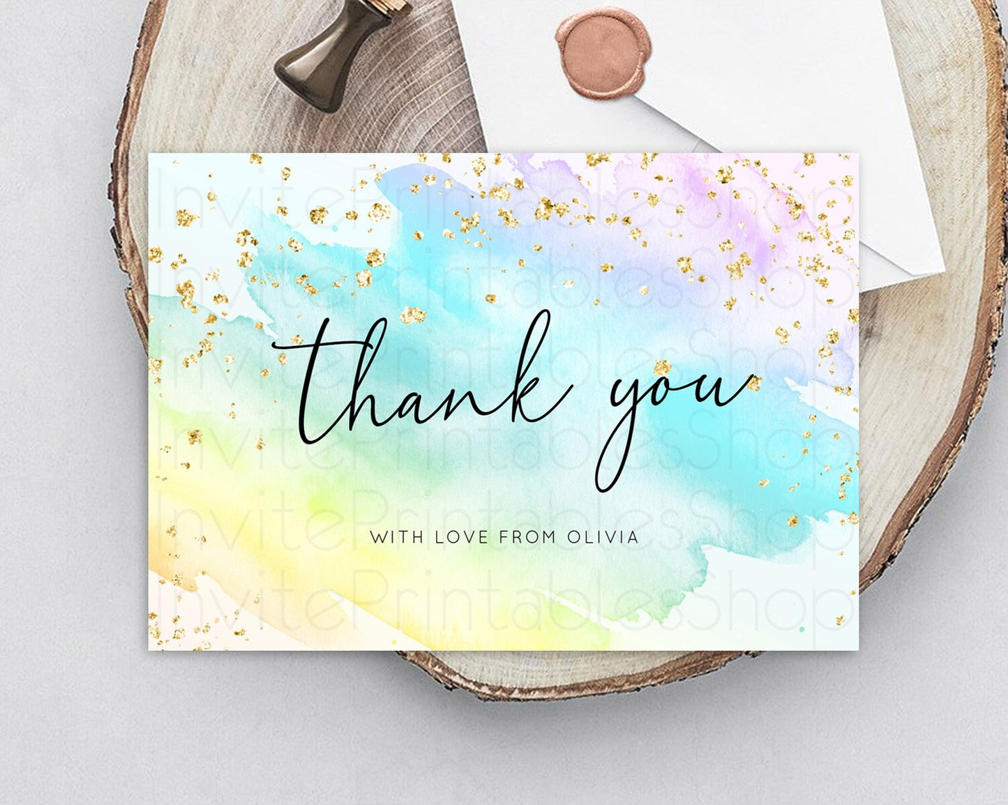 Pastel Thank You Rainbow Thank You Card Colorful Pastel Birthday Thank You Card Confetti Watercolor Pastel Teacher Thank You Cards D10773